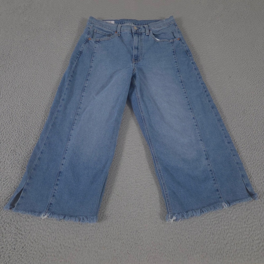 Gap Jeans Womens 12R Blue High Rise Stride Wide-Leg Ankle Raw Hem Seam Detail